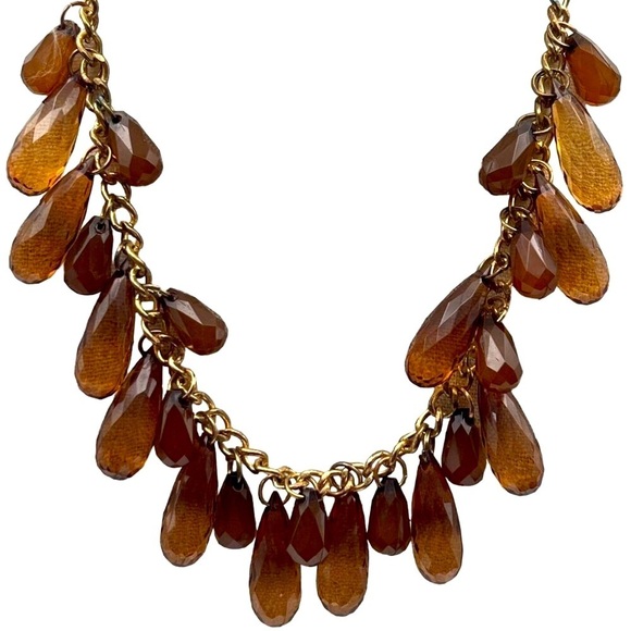 Faux Amber Teardrop Statement Necklace & Charm Bracelet Set - Picture 2 of 9